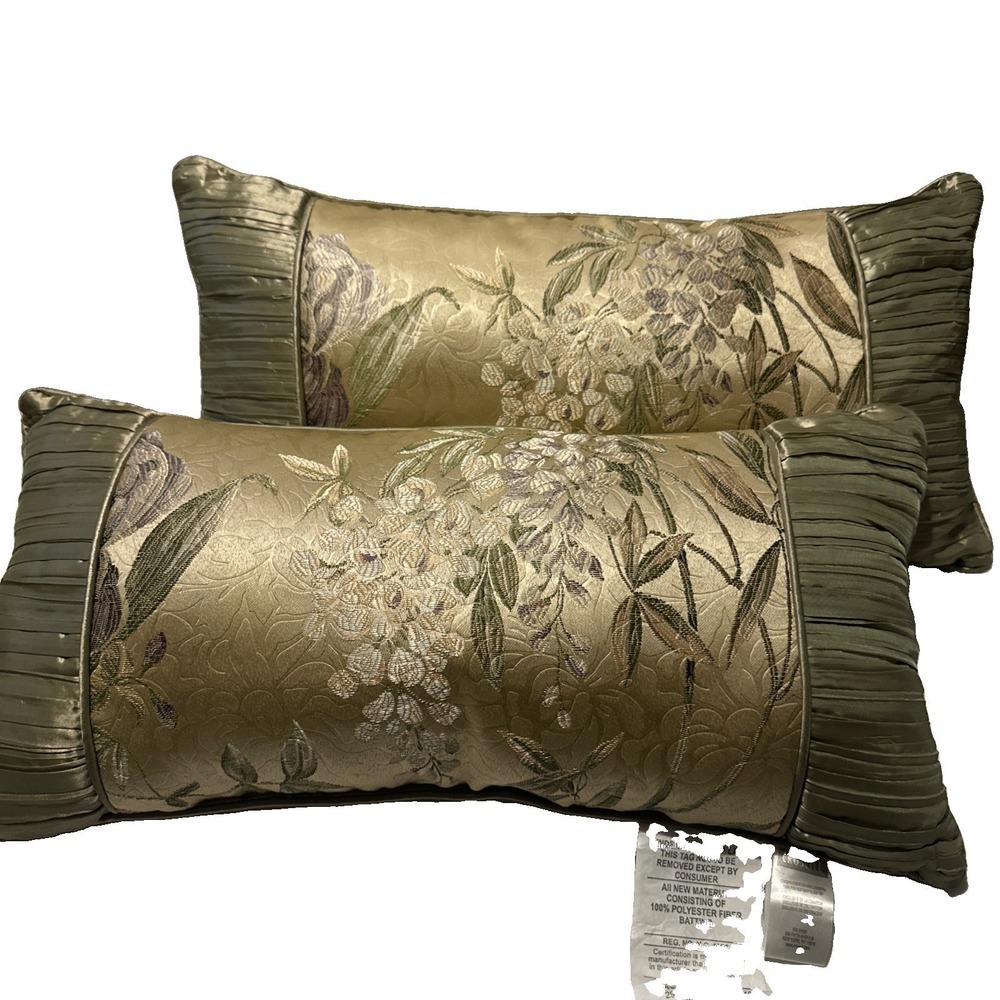 (2) Croscill Iris Boudoir Pillows 22x11 Floral Decorative Bed Pillows Corded